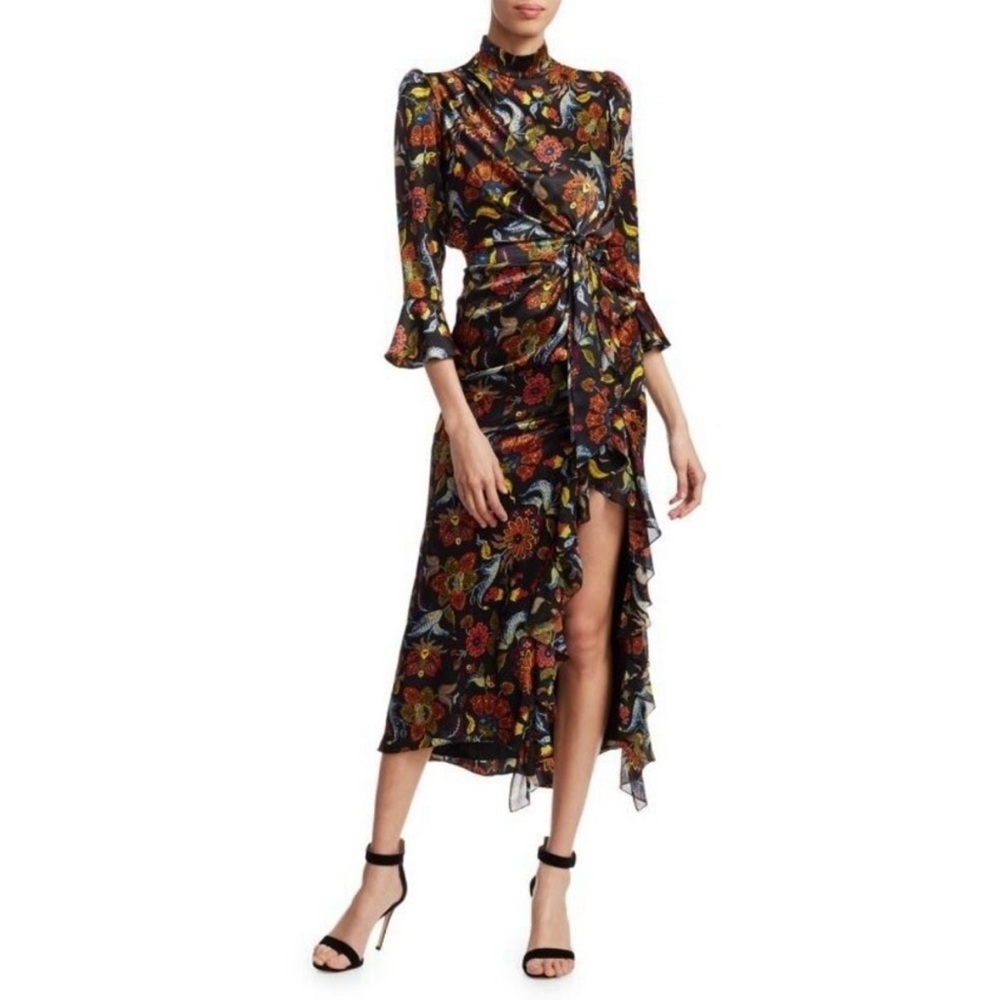 Cinq A Sept Juliana Floral Paisley Maxi Dress Womens Size 8 Ruffle Sleeve Hem